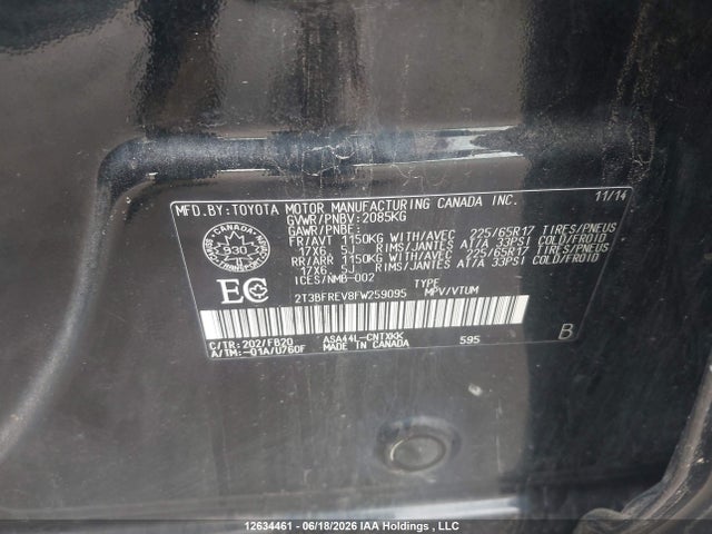 Продаж на аукціоні авто 2015 Toyota Rav4 Le, vin: 2T3BFREV8FW259095, номер лоту: 12634461