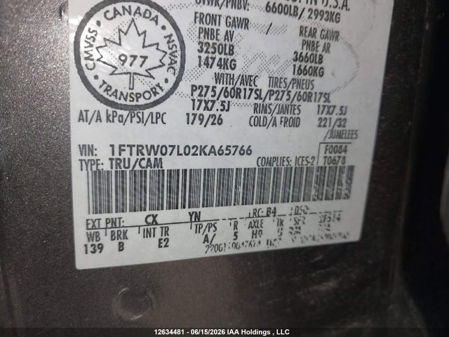 Продаж на аукціоні авто 2002 Ford F-150 Lariat/xlt, vin: 1FTRW07L02KA65766, номер лоту: 12634481