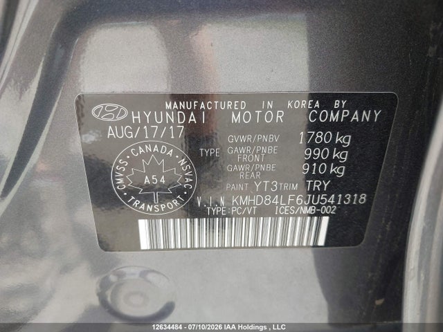 KMHD84LF6JU541318 Hyundai Elantra