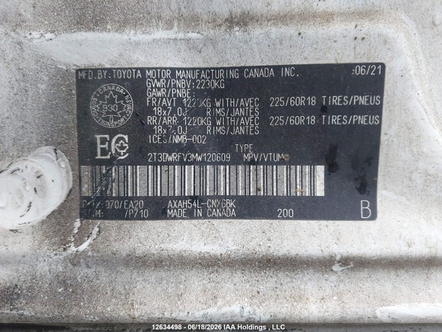 12634498 :رقم المزاد ، 2T3DWRFV3MW120609 vin ، 2021 Toyota Rav4 Hybrid Limited مزاد بيع