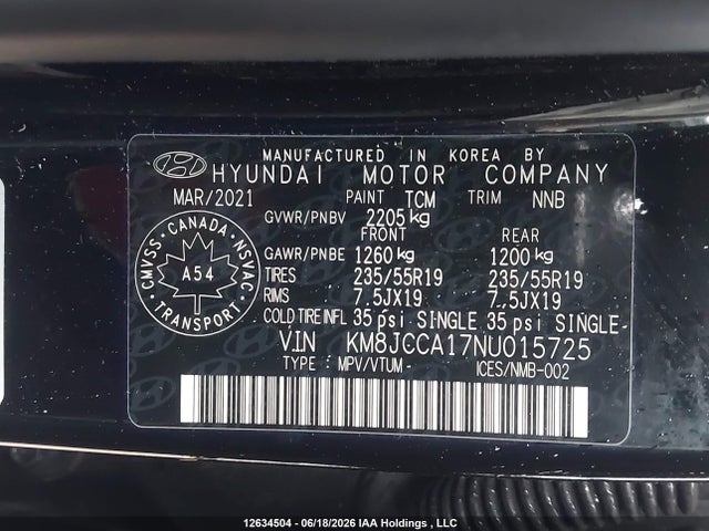 KM8JCCA17NU015725 Hyundai TUCSON HYBRID