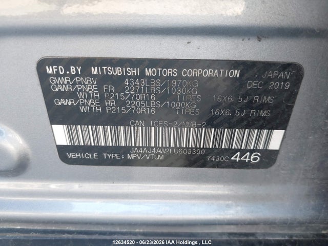 Продажа на аукционе авто 2020 Mitsubishi Rvr, vin: JA4AJ4AW2LU603390, номер лота: 12634520
