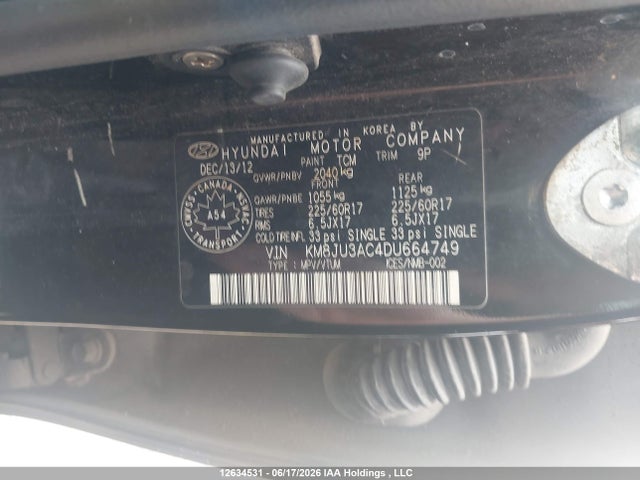 2013 Hyundai Tucson Gls მანქანა იყიდება აუქციონზე, vin: KM8JU3AC4DU664749, აუქციონის ნომერი: 12634531