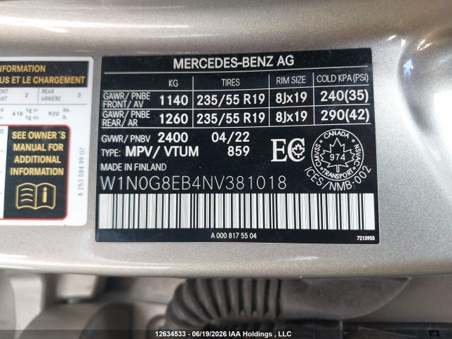 Продажа на аукционе авто 2022 Mercedes-benz Glc 300 4matic, vin: W1N0G8EB4NV381018, номер лота: 12634533