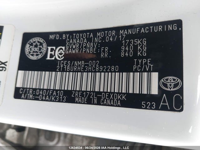 Toyota COROLLA CE 2017 2T1BURHE3HC892280 Image 9