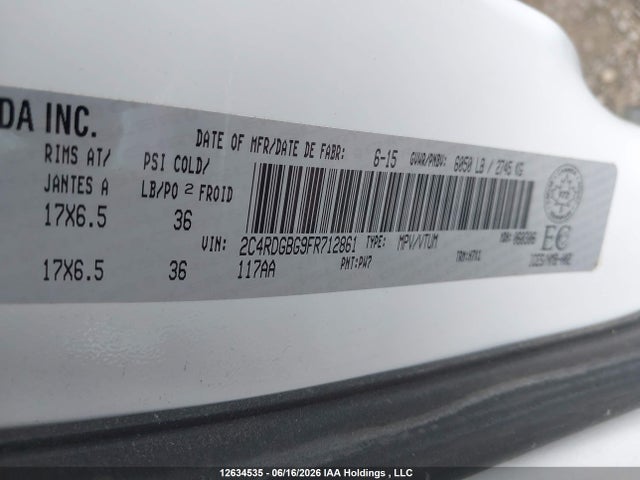 Продаж на аукціоні авто 2015 Dodge Grand Caravan Se, vin: 2C4RDGBG9FR712861, номер лоту: 12634535