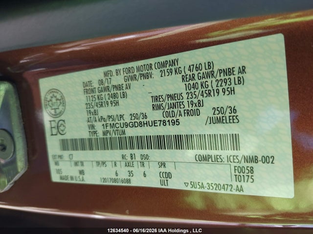 1FMCU9GD8HUE78195 Ford ESCAPE SE