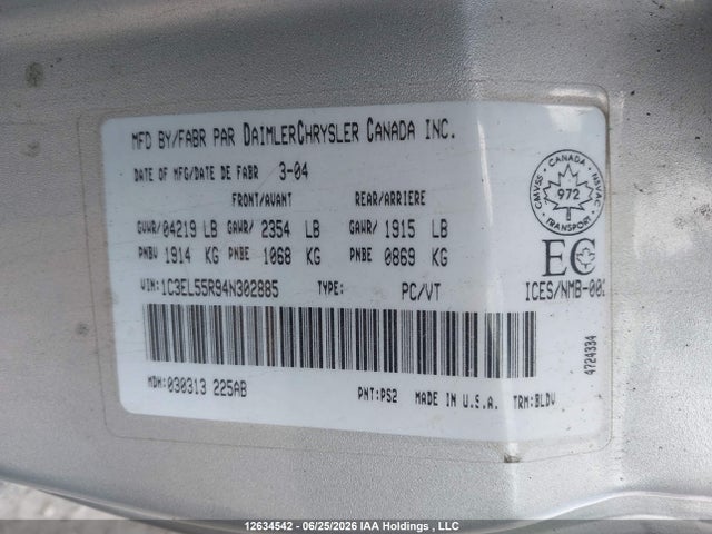 Продаж на аукціоні авто 2004 Chrysler Sebring Lxi, vin: 1C3EL55R94N302885, номер лоту: 12634542