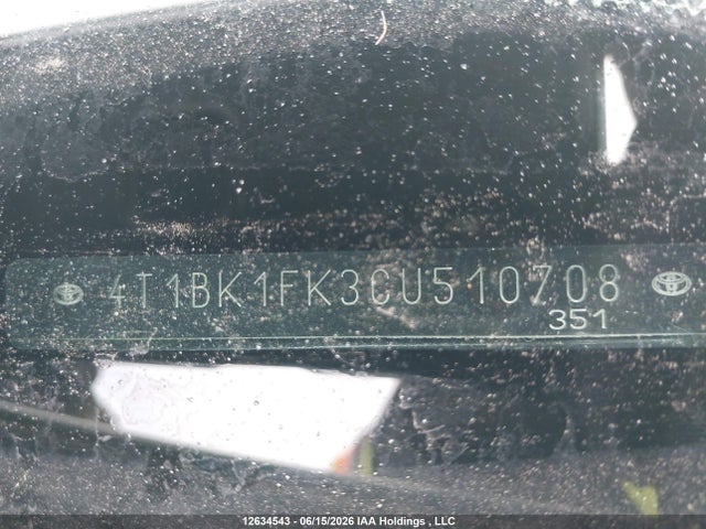 12634543 :رقم المزاد ، 4T1BK1FK3CU510708 vin ، 2012 Toyota Camry Xle V6 مزاد بيع