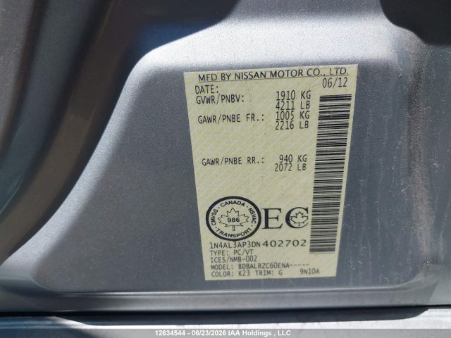 Aukcja sprzedaży 2013 Nissan Altima 2.5/s/sv/sl, vin: 1N4AL3AP3DN402702, numer aukcji: 12634544