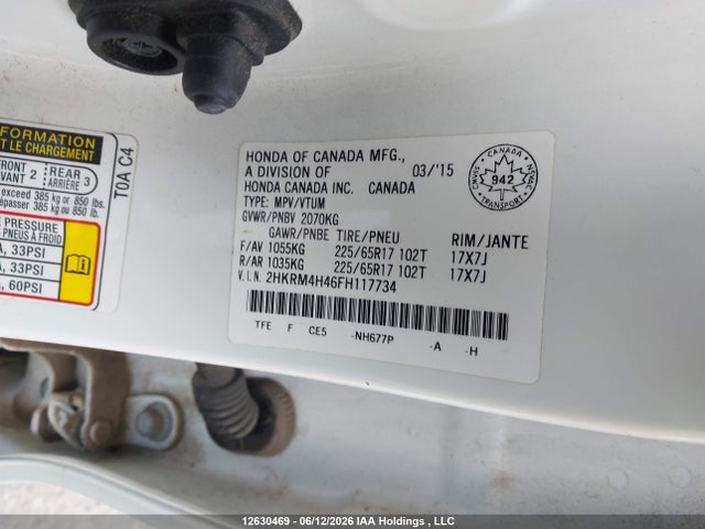 12630469 :رقم المزاد ، 2HKRM4H46FH117734 vin ، 2015 Honda Cr-v Se مزاد بيع