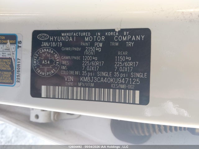KM8J3CA40KU947125 Hyundai Tucson Preferred