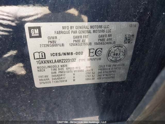 Aukcja sprzedaży 2017 Gmc Acadia Sle-1, vin: 1GKKNKLA4HZ223132, numer aukcji: 12627196