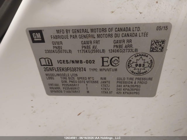 Chevrolet EQUINOX LS 2015 2GNFLEEK9F6387874 Image 9