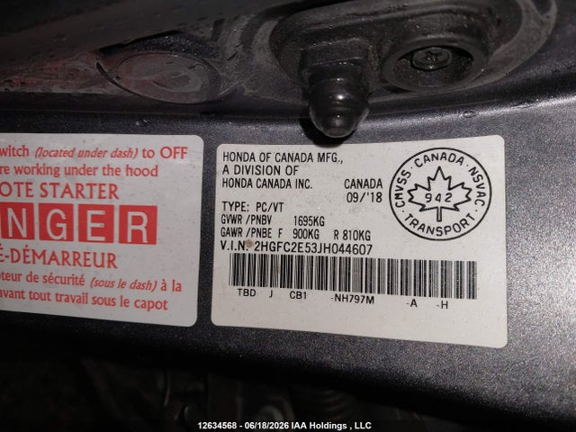 Продажа на аукционе авто 2018 Honda Civic Lx, vin: 2HGFC2E53JH044607, номер лота: 12634568