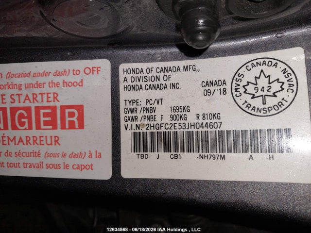 Продажа на аукционе авто 2018 Honda Civic Lx, vin: 2HGFC2E53JH044607, номер лота: 12634568