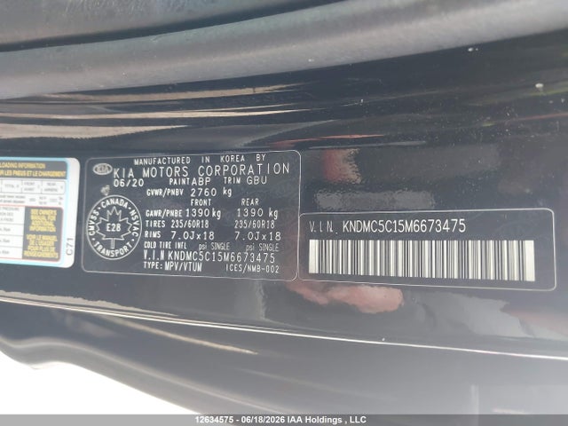Aukcja sprzedaży 2021 Kia Sedona Lx+/sx Tech, vin: KNDMC5C15M6673475, numer aukcji: 12634575