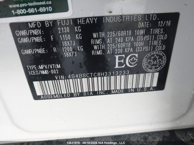 Subaru Outback 2.5i Touring 2017 4S4BSCTC8H3313233 Image 9