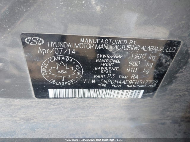 5NPDH4AE9EH517772 Hyundai ELANTRA GL