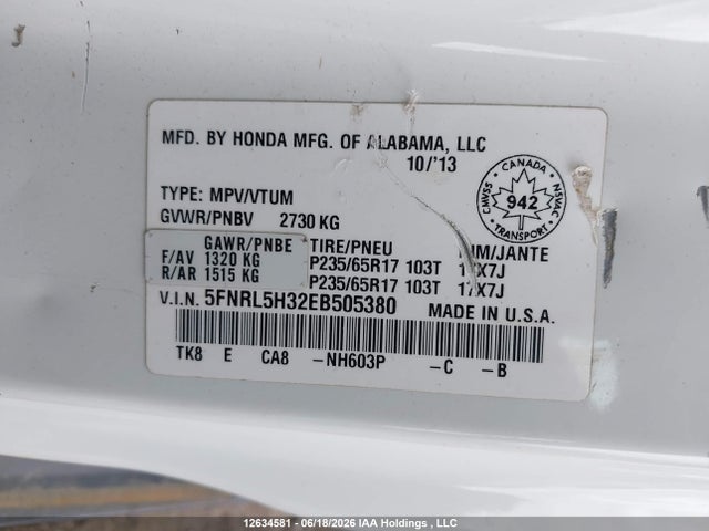 Honda ODYSSEY SE 2014 5FNRL5H32EB505380 Image 9
