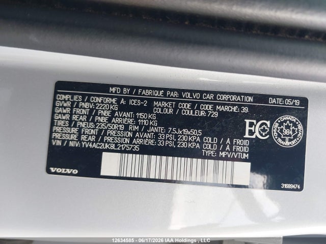 YV4AC2UK8L2175735 Volvo Xc40 T4 Momentum