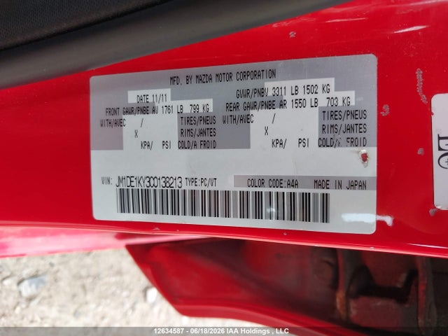 12634587 :رقم المزاد ، JM1DE1KY3C0138213 vin ، 2012 Mazda Mazda2 مزاد بيع