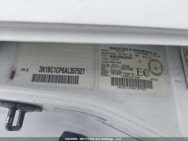 Aukcja sprzedaży 2010 Nissan Versa S/sl, vin: 3N1BC1CP6AL357527, numer aukcji: 12634588