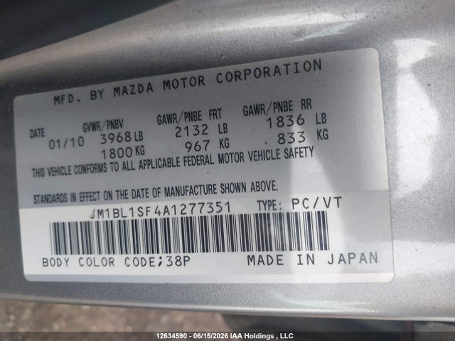 12634590 :رقم المزاد ، JM1BL1SF4A1277351 vin ، 2010 Mazda 3 I مزاد بيع