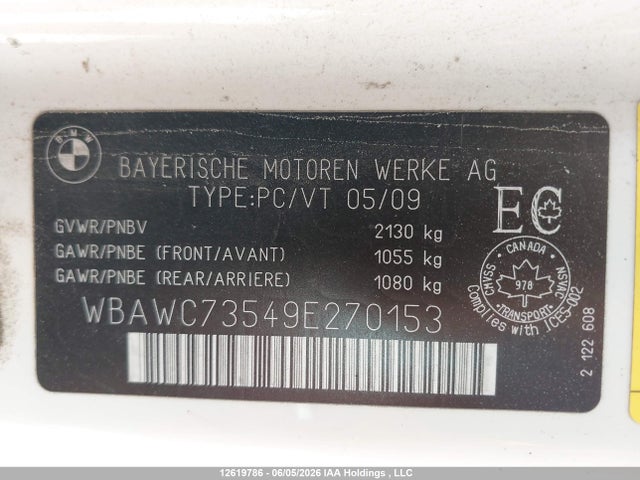 2009 Bmw 335i Xdrive მანქანა იყიდება აუქციონზე, vin: WBAWC73549E270153, აუქციონის ნომერი: 12619786