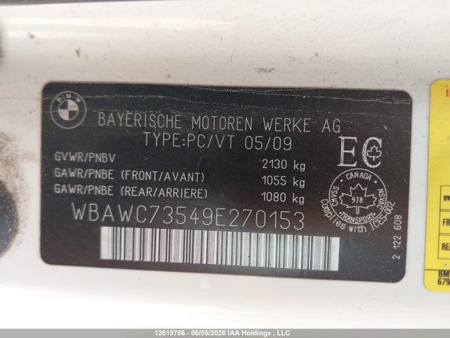 2009 Bmw 335i Xdrive მანქანა იყიდება აუქციონზე, vin: WBAWC73549E270153, აუქციონის ნომერი: 12619786