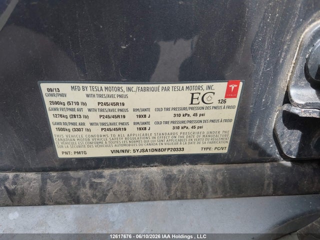 Aukcja sprzedaży 2013 Tesla Model S, vin: 5YJSA1DN8DFP20333, numer aukcji: 12617676