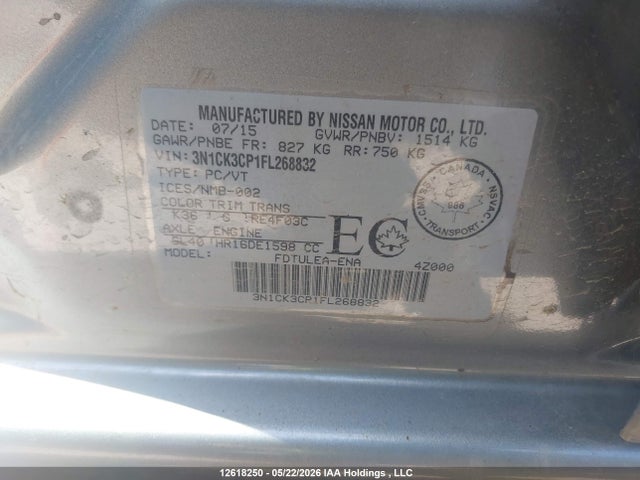 Продажа на аукционе авто 2015 Nissan Micra S/sr/sv, vin: 3N1CK3CP1FL268832, номер лота: 12618250
