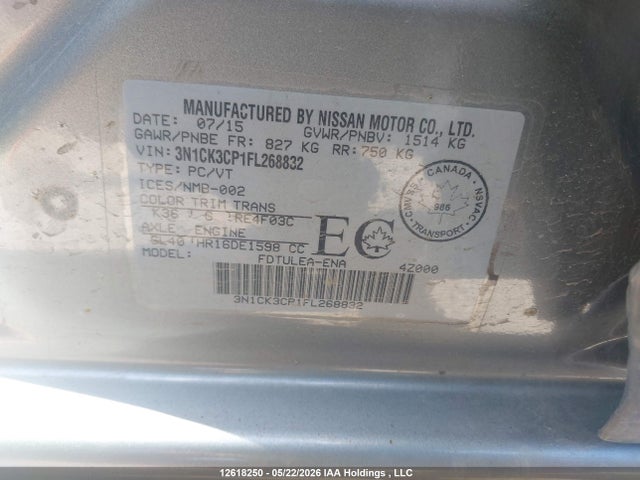Продажа на аукционе авто 2015 Nissan Micra S/sr/sv, vin: 3N1CK3CP1FL268832, номер лота: 12618250