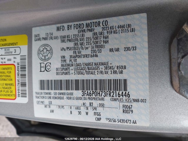 3FA6P0H73FR216446 Ford FUSION SE