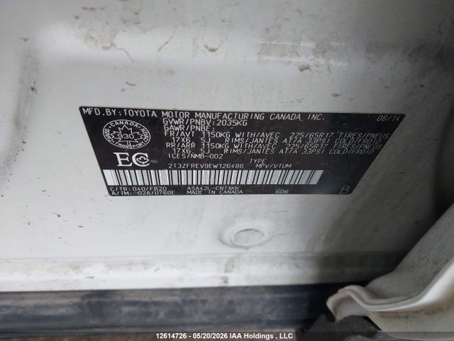 Продаж на аукціоні авто 2014 Toyota Rav4 Le, vin: 2T3ZFREV9EW126486, номер лоту: 12614726