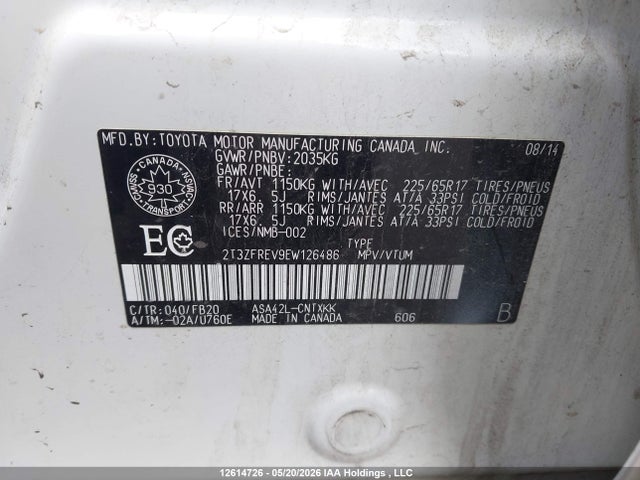 Продаж на аукціоні авто 2014 Toyota Rav4 Le, vin: 2T3ZFREV9EW126486, номер лоту: 12614726