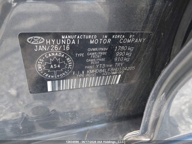Продаж на аукціоні авто 2017 Hyundai Elantra Limited, vin: KMHD84LF8HU104205, номер лоту: 12634596