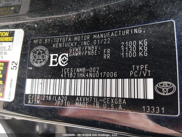 Toyota Camry 2022 4T1B21HK4NU017006 Image 9