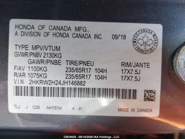 Продаж на аукціоні авто 2018 Honda Cr-v Lx, vin: 2HKRW2H24JH146882, номер лоту: 12634620