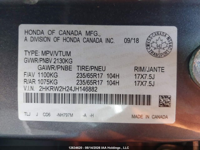 Продаж на аукціоні авто 2018 Honda Cr-v Lx, vin: 2HKRW2H24JH146882, номер лоту: 12634620