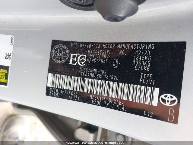 2024 Toyota Corolla Se მანქანა იყიდება აუქციონზე, vin: 5YFB4MBE8RP181820, აუქციონის ნომერი: 12634631