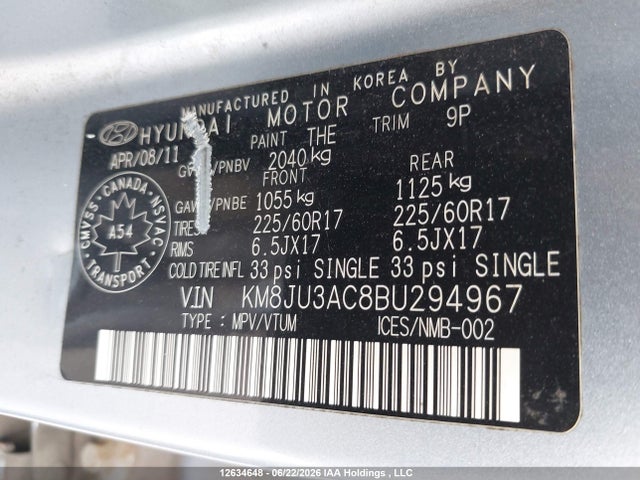 Продаж на аукціоні авто 2011 Hyundai Tucson Gls, vin: KM8JU3AC8BU294967, номер лоту: 12634648