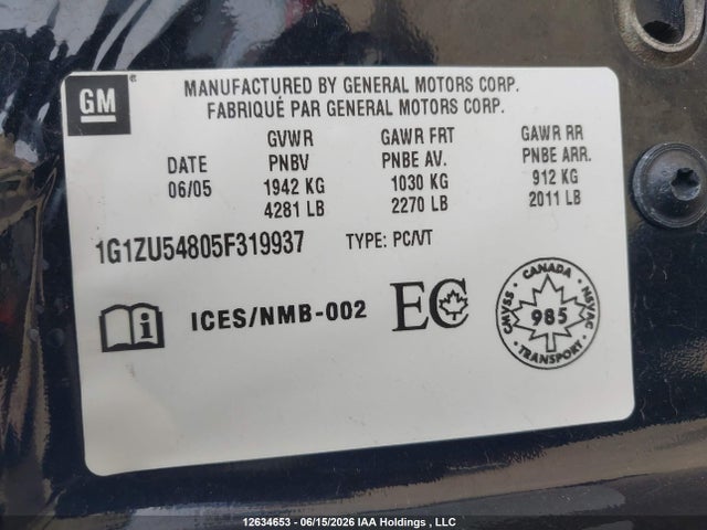 Продаж на аукціоні авто 2005 Chevrolet Malibu Lt, vin: 1G1ZU54805F319937, номер лоту: 12634653