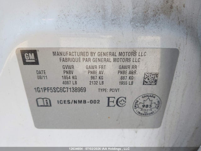 Aukcja sprzedaży 2012 Chevrolet Cruze, vin: 1G1PF5SC6C7138969, numer aukcji: 12634654