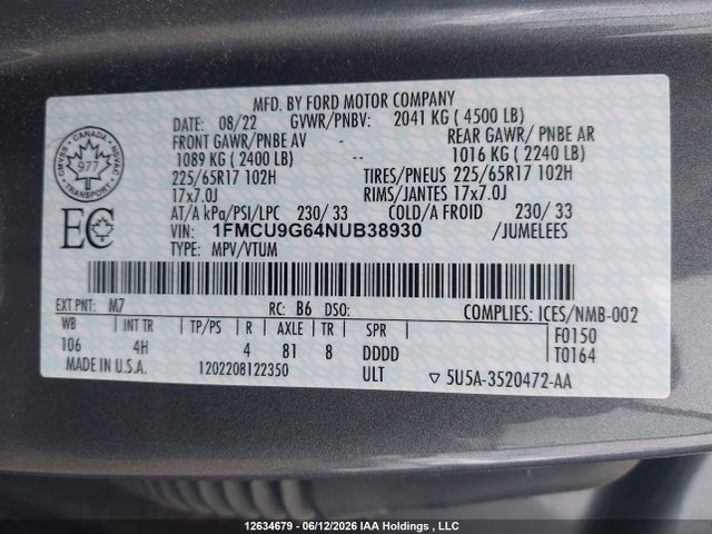 Ford ESCAPE SE 2022 1FMCU9G64NUB38930 Image 19