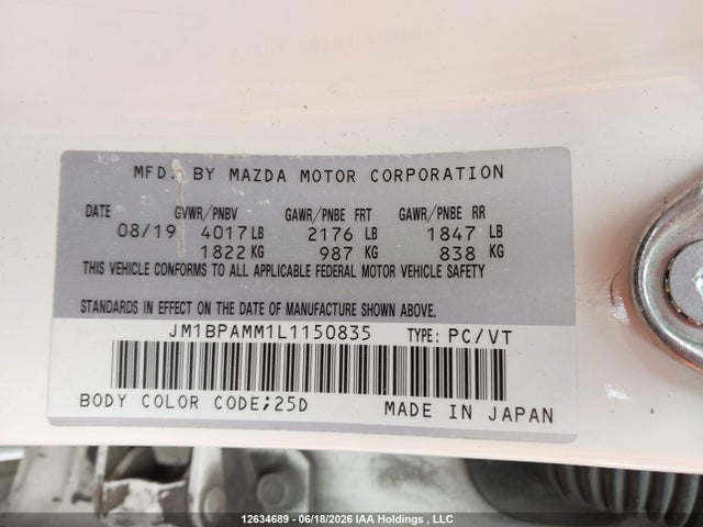 Продажа на аукционе авто 2020 Mazda Mazda3 Gt, vin: JM1BPAMM1L1150835, номер лота: 12634689