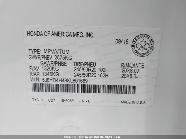 Acura Mdx Technology 2019 5J8YD4H48KL801669 Image 17