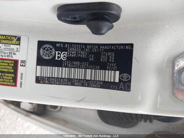 2011 Toyota Corolla S/le მანქანა იყიდება აუქციონზე, vin: 2T1BU4EE5BC705538, აუქციონის ნომერი: 12634692