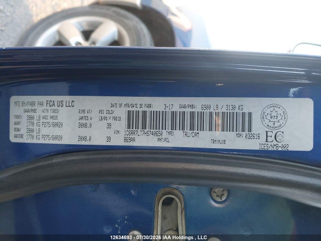 12634693 :رقم المزاد ، 1C6RR7LT7HS740650 vin ، 2017 Ram 1500 Slt مزاد بيع