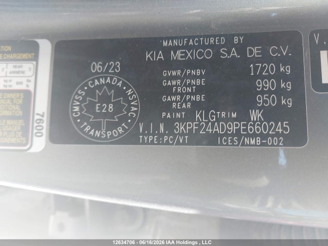 2023 Kia Forte Lx/lxs მანქანა იყიდება აუქციონზე, vin: 3KPF24AD9PE660245, აუქციონის ნომერი: 12634706